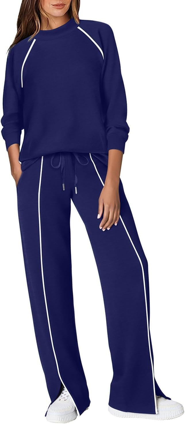 Lounge Sets for Women 2 Piece Fall Outfits 2026 Wide Leg Pant Matching Sets Womens Clothing