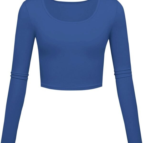 Long Sleeve Crop Tops for Women Workout Basic Clothes for Teen Ladies Fitted Slim Scoop Neck Cute Yoga Shirts