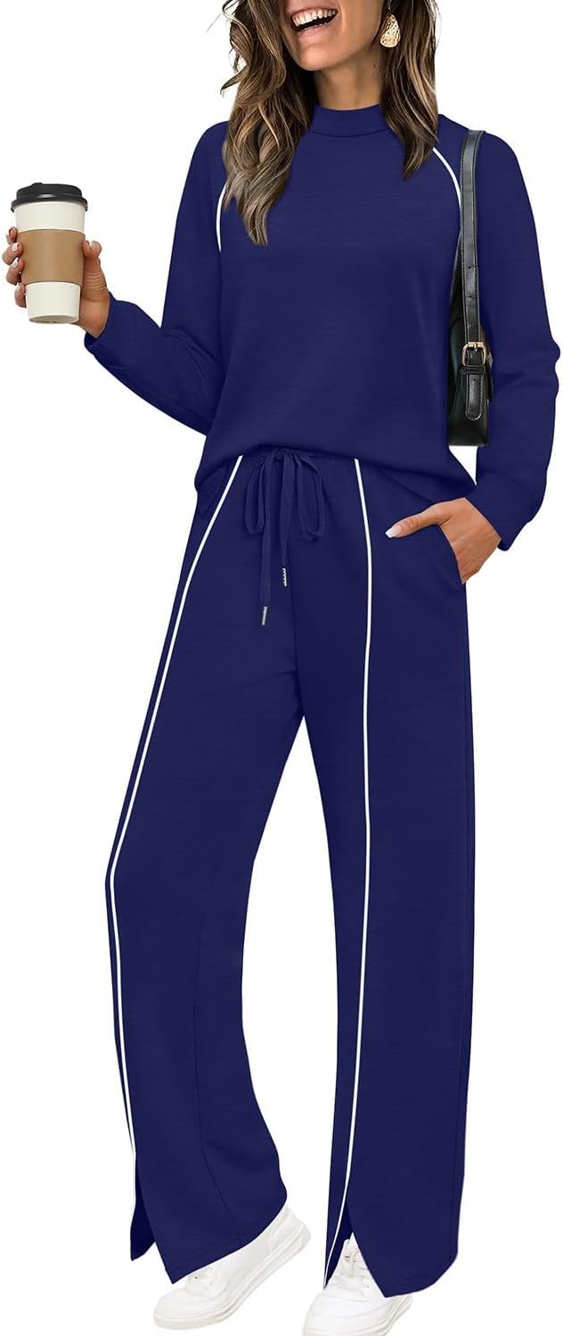 Lounge Sets for Women 2 Piece Fall Outfits 2026 Wide Leg Pant Matching Sets Womens Clothing - Image 2