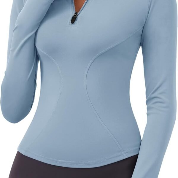 Womens Long Sleeve Workout Tops Quick Dry Quarter Zip Pullover Crop Yoga Athletic Slim Fit Shirts