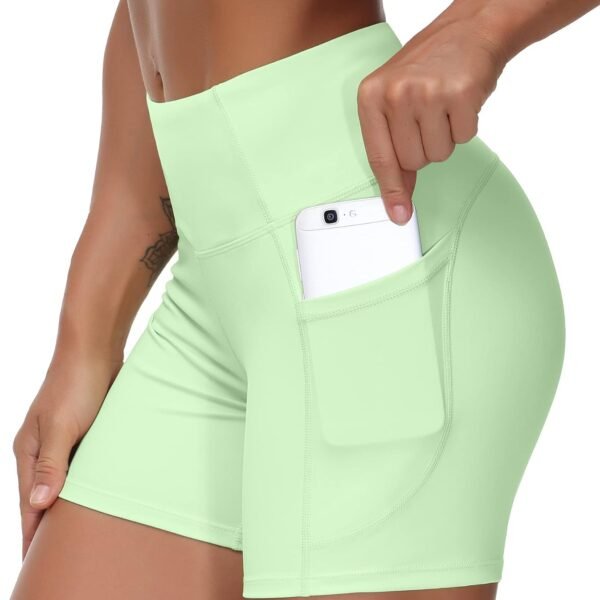 High Waist Yoga Shorts for Women's Tummy Control Fitness Athletic Workout Running Shorts with Deep Pockets
