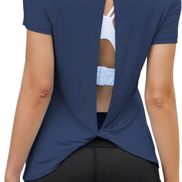 Open Back Workout Tops for Women Soft Short Sleeve Athletic Yoga Gym T Shirts
