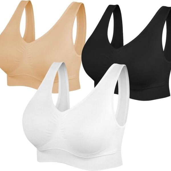Womens Sports Bras, Yoga Comfort Seamless Stretchy Sports Bra for Women 3 Pack