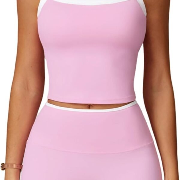Women 2 Piece Workout Sets Padded Criss Cross Back Crop Tank High Waist Tummy Control Shorts Yoga Outfits