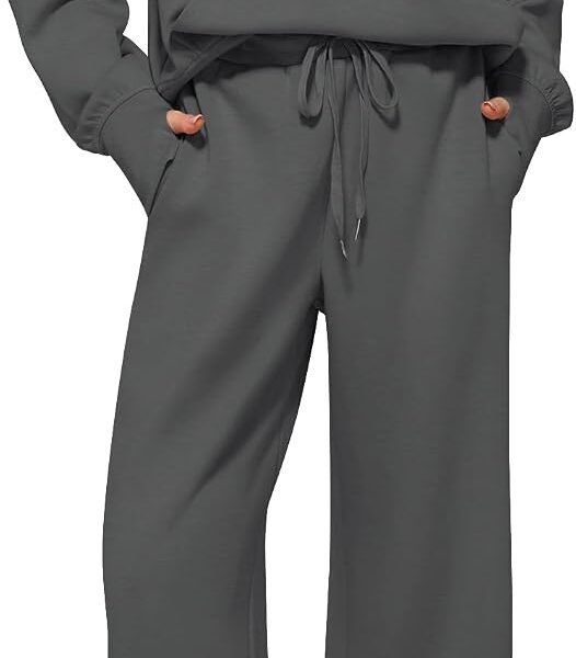 Women's 2 Piece Outfits Lounge Set 2026 Oversized Half Zip Sweatshirt Wide Leg Sweatpant Set Sweatsuit Tracksuit
