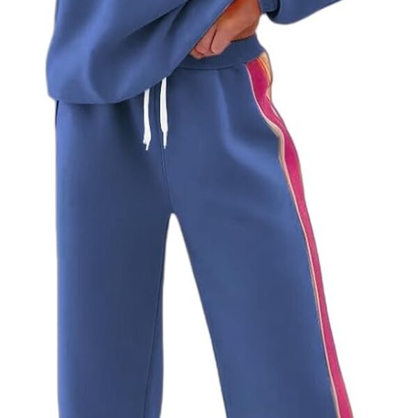Women 2 Piece Lounge Set Rainbow Striped Sweatshirt High Waist Sweatpants Color Blocked Suit Matching Sweatsuit
