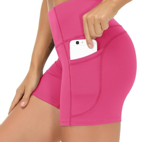 High Waist Yoga Shorts for Women's Tummy Control Fitness Athletic Workout Running Shorts with Deep Pockets