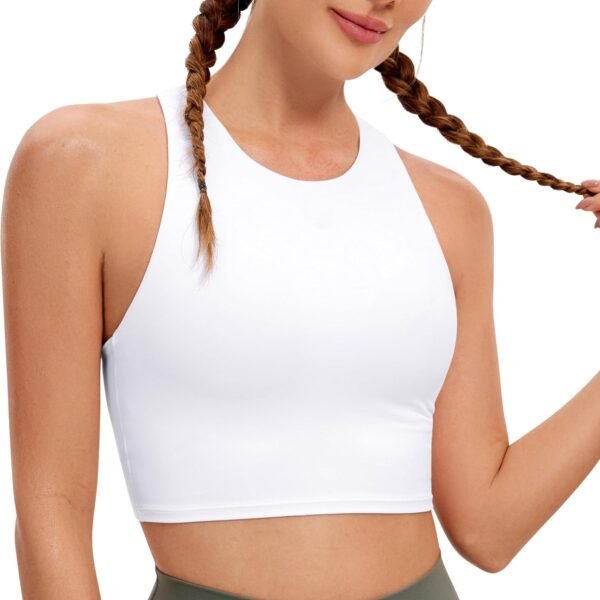 Racerback High Neck Longline Sports Bras for Women - Padded Workout Crop Tank Tops with Built in Pads