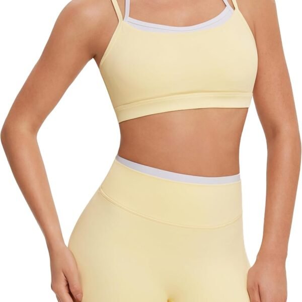 Workout Sets for Women Cute Doubel Layer Open Back Sports Bras Gym Shorts Outfits