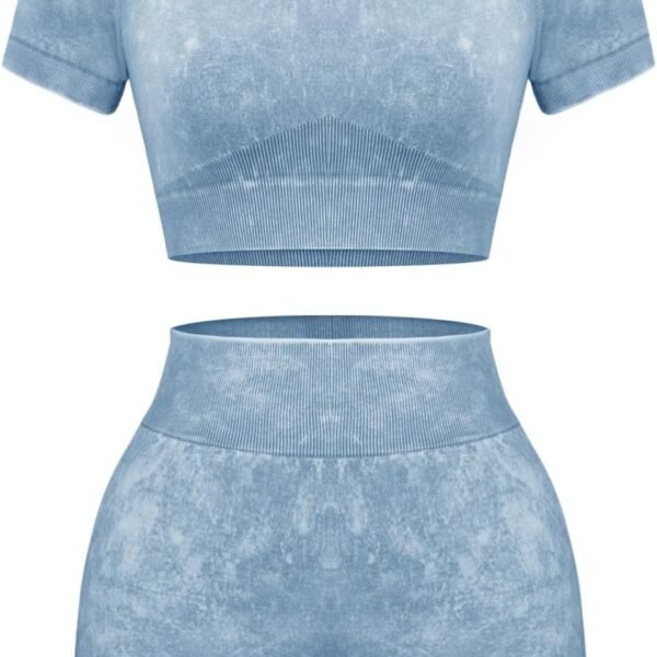 Womens Workout Sets 2 Piece - Seamless Acid Wash Yoga Outfits Shorts and Crop Top Matching Gym Athletic Clothing Set