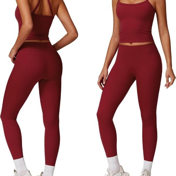 Women 2 Piece Workout Sets (2026 NEW) Yoga Outfit Open Back Tank Top High Waisted Leggings Gym Sets Tracksuits For Women