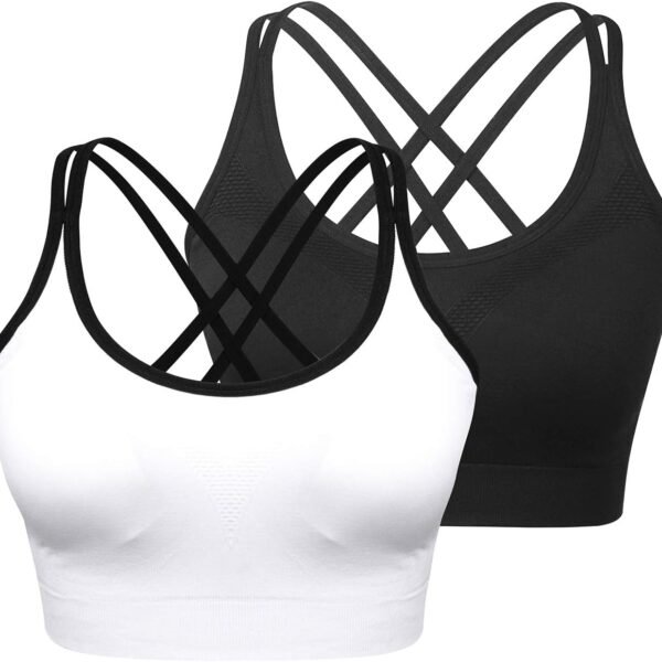 Cross Back Sports Bra for Women Padded Strappy Yoga Bra Medium Support Workout Bra for Athletic Gym Fitness 3 Pack