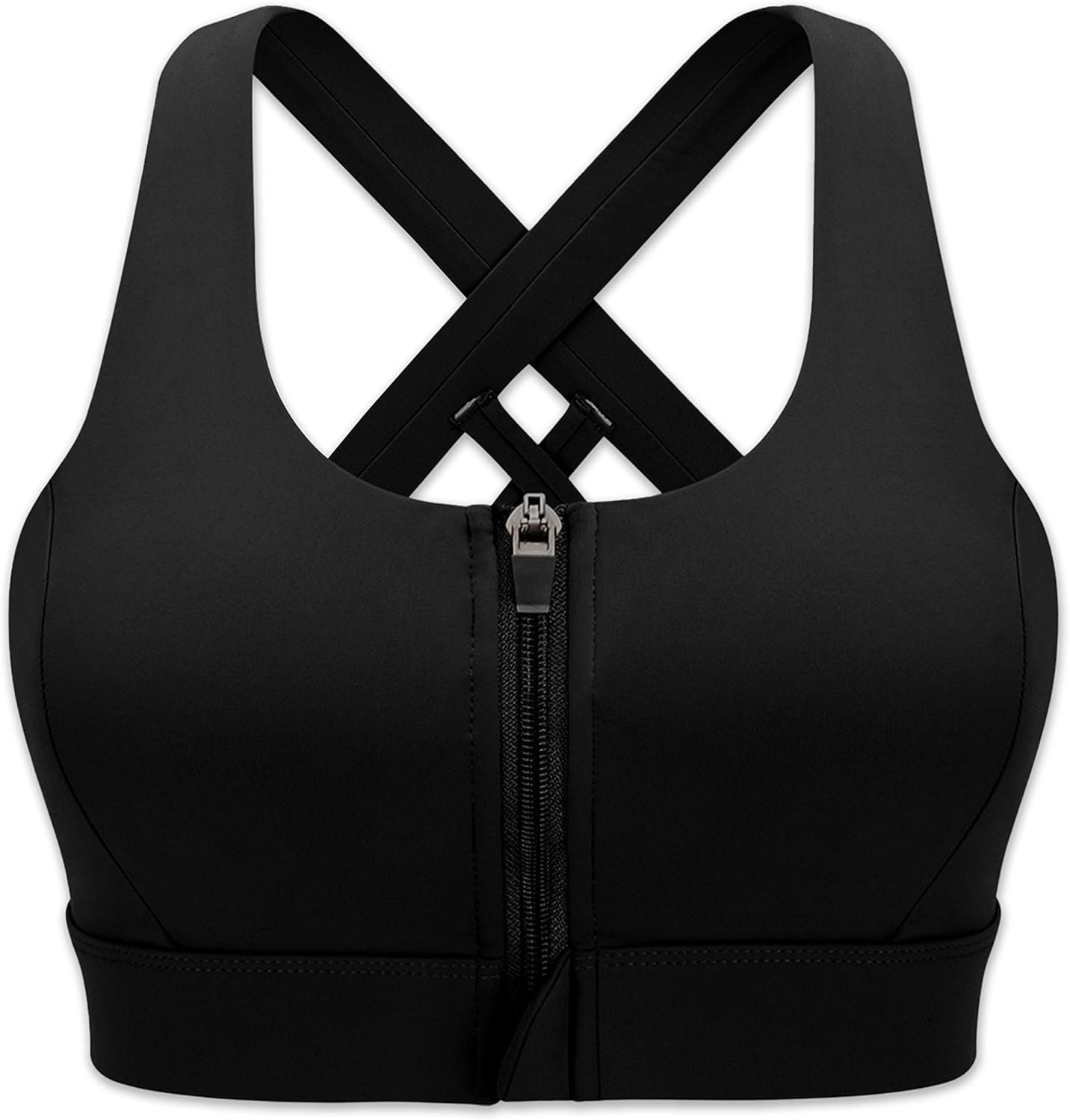 Zipper in Front Sports Bra High Impact Strappy Back Support Workout Top